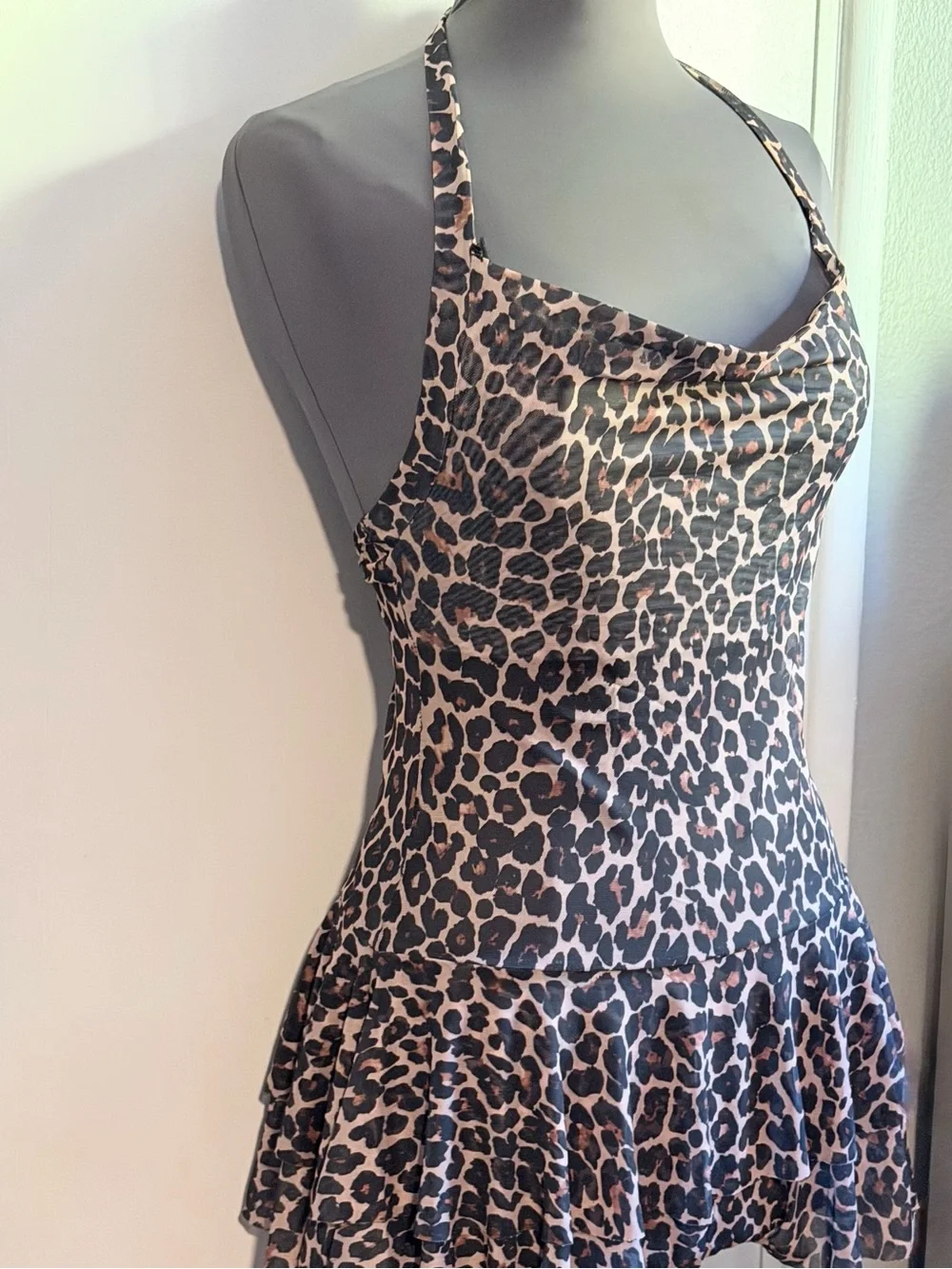 NWT Avidlove Mesh Ruched Bodycon Lingerie Mini Dress in leopard print.
